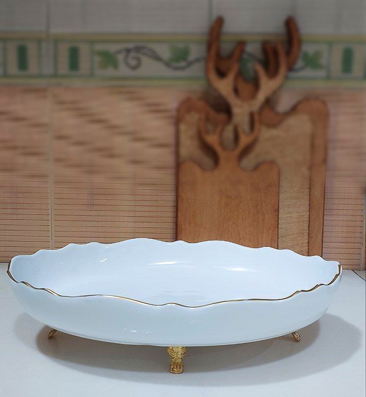 مرغ خوری بزرگ لب طلا سرامیکی پایه دار